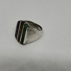 Heavy sterling silver multi stone men's ring